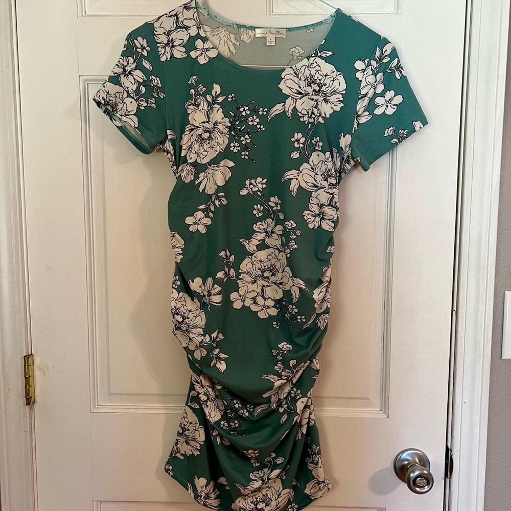 Nine Britton - Teal Floral Fitted Maternity Dress, Size S